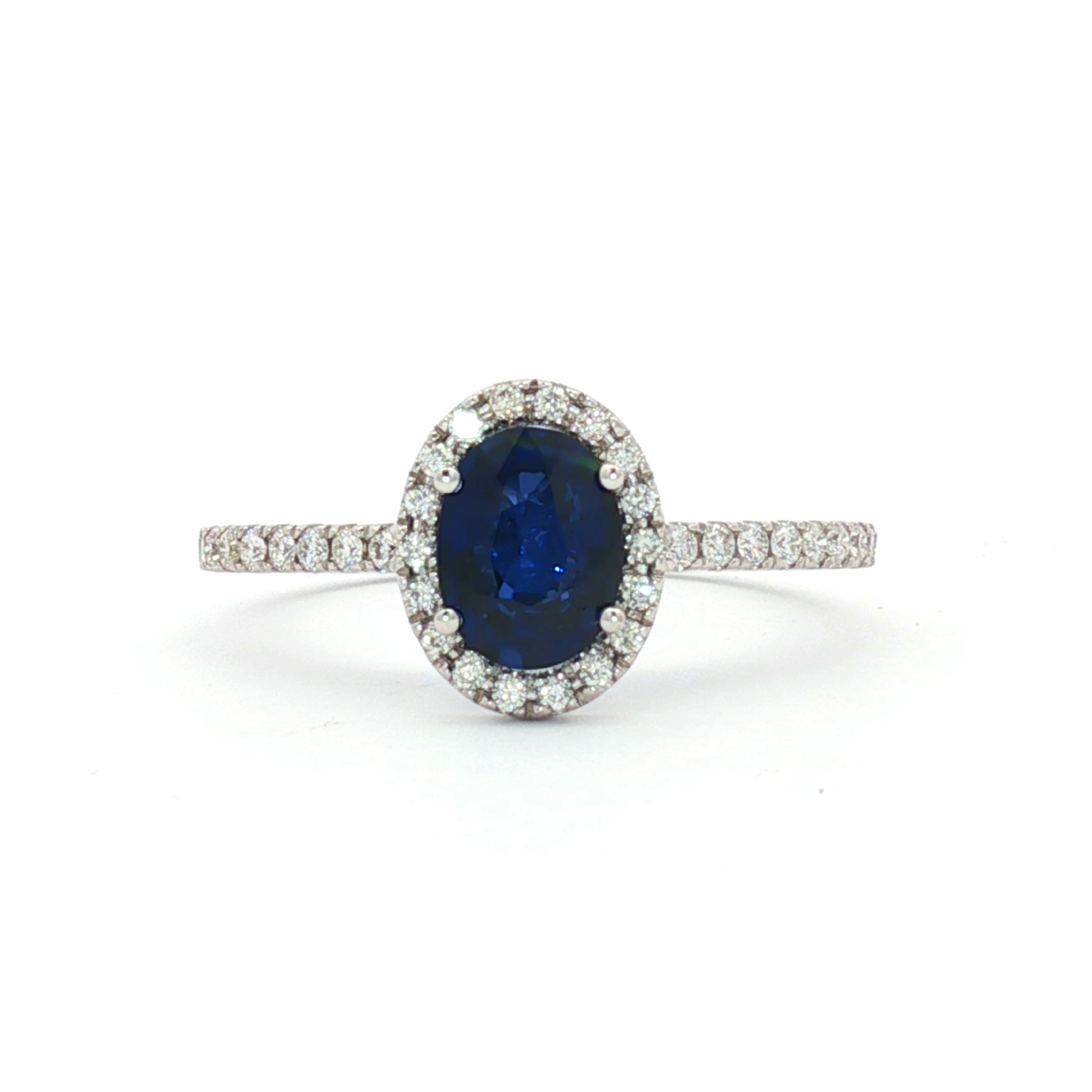 Anillo Oro Blanco con Orla y Brazo Diamantes Zafiro