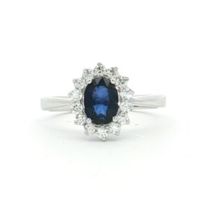 Anillo Zafiro y 14 Diamantes 0,30 Ct.