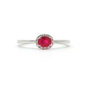 Anillo Oro Blanco con Diamantes Rubí