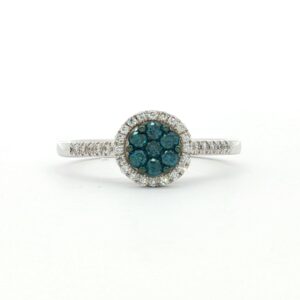 Anillo Oro Blanco con Diamantes Blancos y Azules