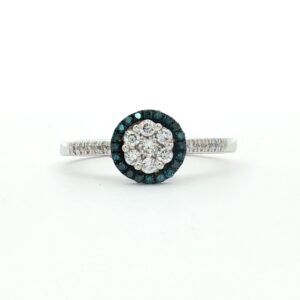Anillo Oro Blanco con Diamantes Blancos y Azules