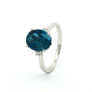Anillo London Blue Con 2 Brillantes Oro Blanco