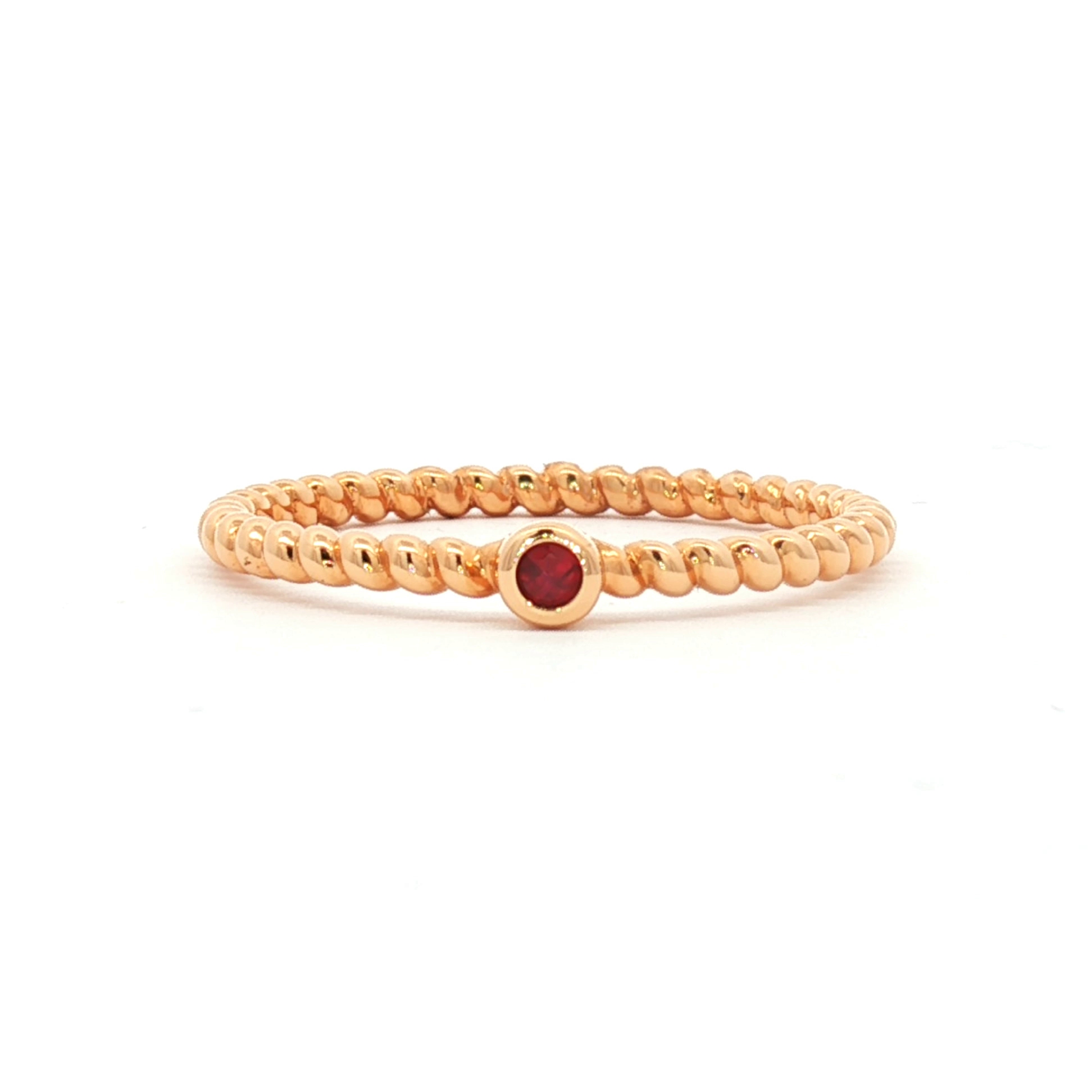 Anillo Oro Rosa Brazo Bolitas Rubí
