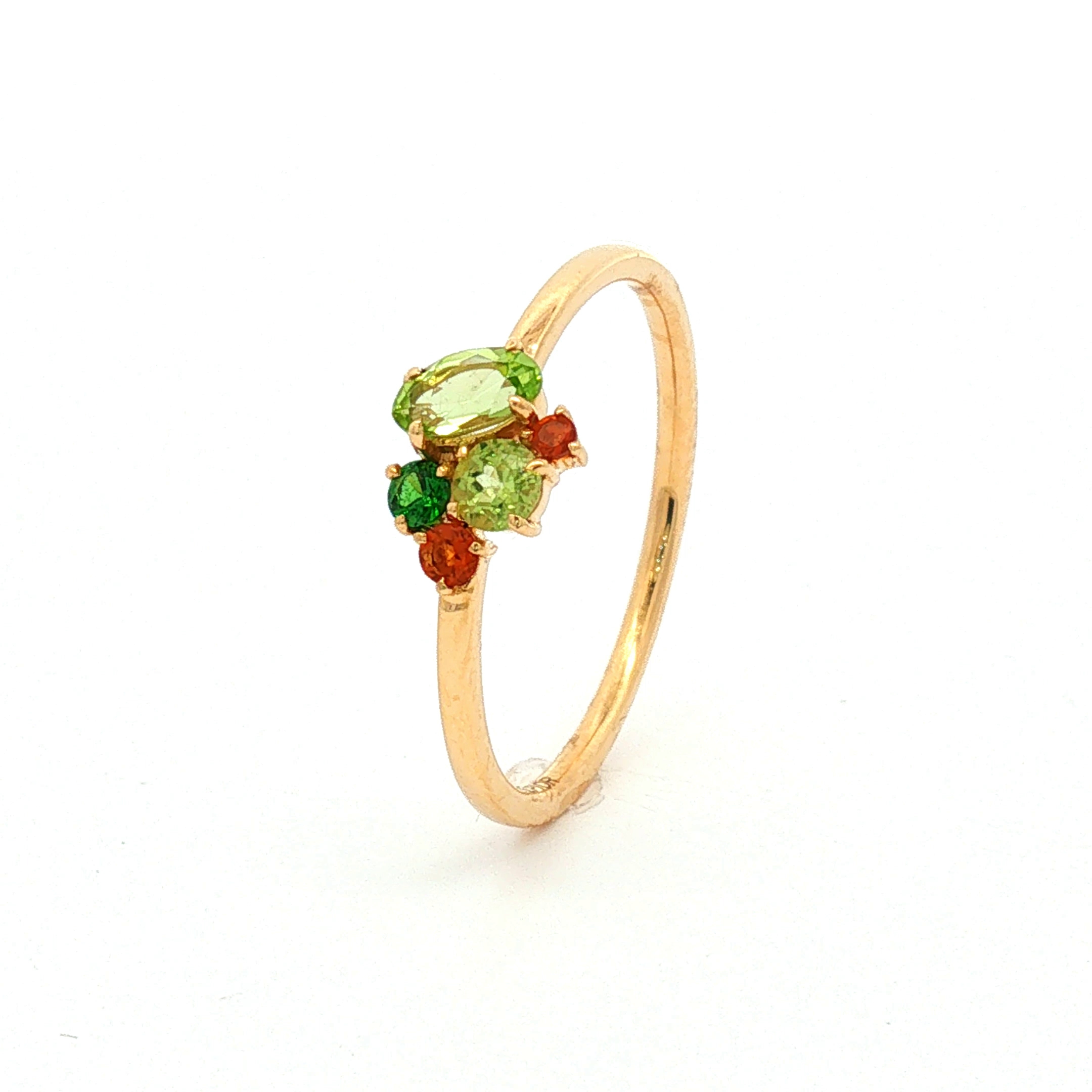 Anillo Citrino Peridoto tsavorita en Oro Amarillo
