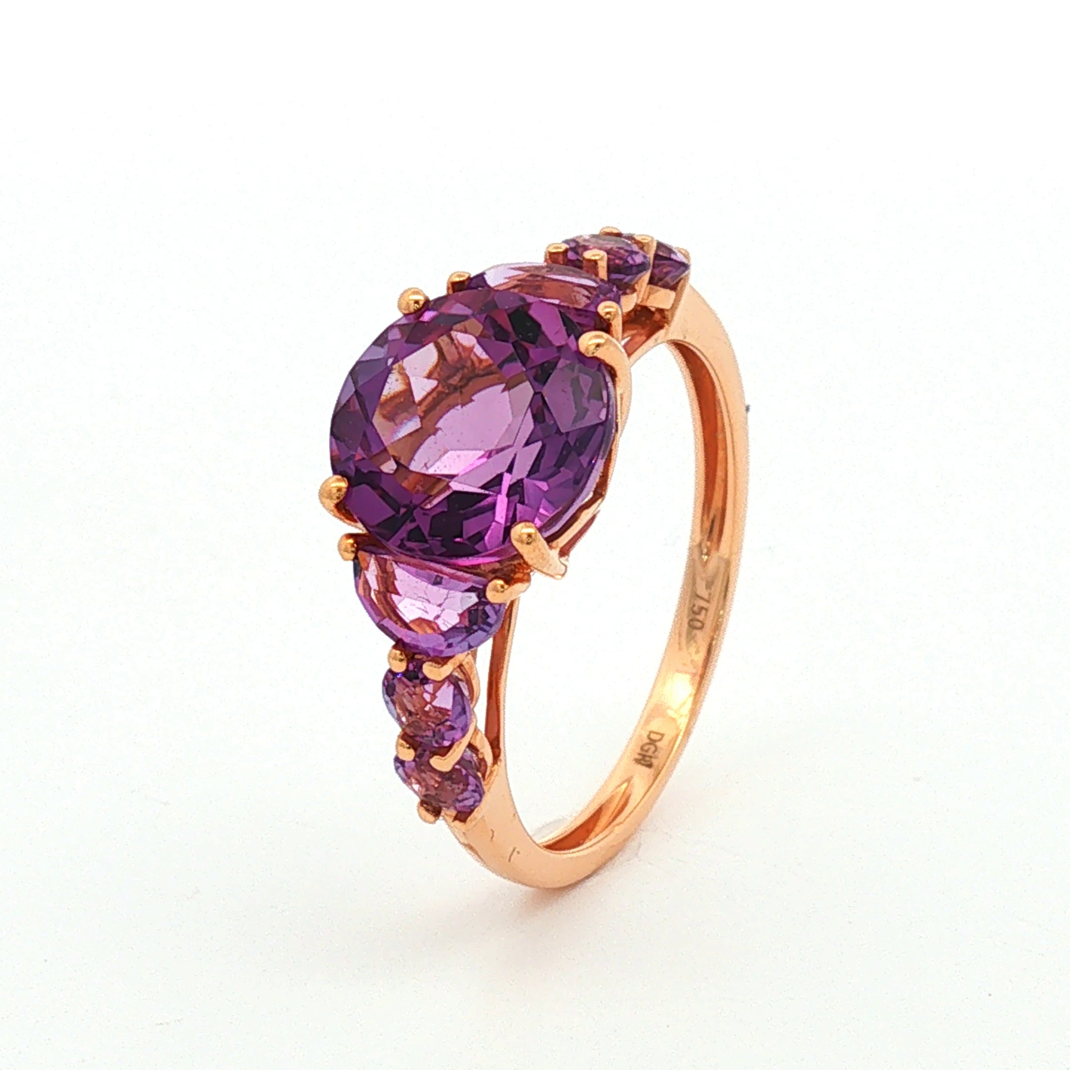 Anillo Amatistas en Oro Rosa
