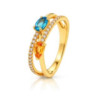 Anillo Brillantes Topacio Swiss Citrino en Oro Amarillo