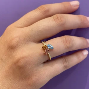 Anillo Brillantes Topacio Swiss Turmalina Citrino en Oro Amarillo