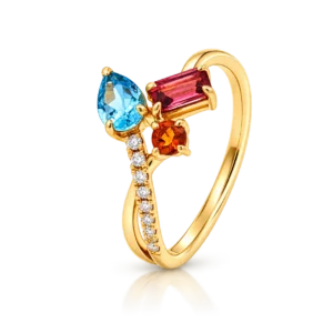 Anillo Brillantes Topacio Swiss Turmalina Citrino en Oro Amarillo