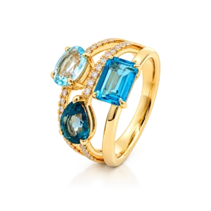 Anillo Brillantes Topacios en Oro Amarillo