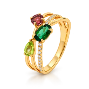 Anillo Brillantes Turmalinas peridoto en Oro Amarillo