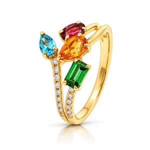 Anillo Brillantes Turmalinas Topacio Swiss Amatista en Oro Amarillo