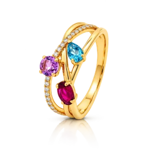 Anillo Brillantes Turmalinas Topacio Swiss Amatista en Oro Amarillo