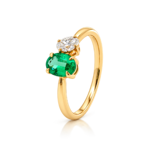 Anillo Diamante y Esmeralda en Oro Amarillo