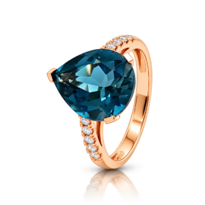 Anillo Diamantes y Topacio London Blue en Oro Rosa
