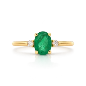 Anillo Esmeralda Con 2 Brillantes Oro Amarillo