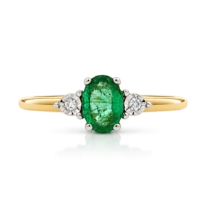 Anillo Esmeralda Oval Con 2 Brillantes Oro Amarillo