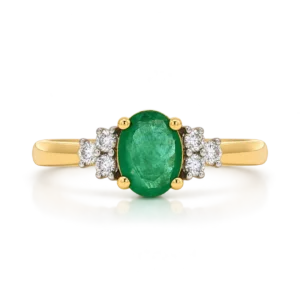 Anillo Esmeralda Oval Con 6 Brillantes Oro Amarillo