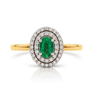 Anillo Esmeralda Oval Con doble Orla de Diamantes