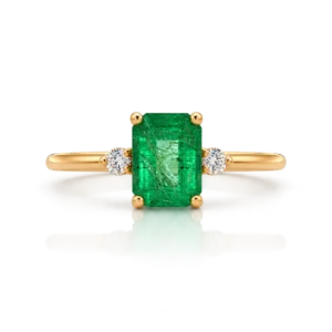 Anillo Esmeralda Rectangular Con 2 Brillantes Oro Amarillo