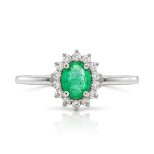 Anillo Esmeralda y 14 Diamantes 0,12 Ct.