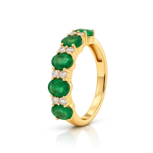 Anillo Media Alianza Diamantes 0,21 Ct y Esmeraldas