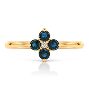 Anillo Oro Amarillo Zafiros flor y 1 Diamante