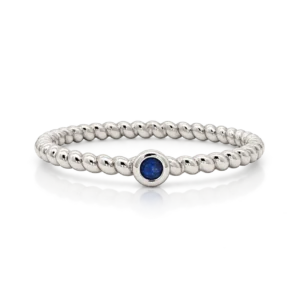 Anillo Oro Blanco Brazo Bolitas Zafiro