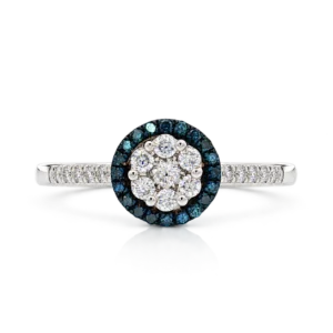 Anillo Oro Blanco con Diamantes Blancos y Azules