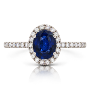 Anillo Oro Blanco con Orla y Brazo Diamantes Zafiro