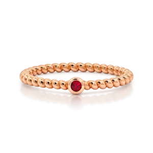 Anillo Oro Rosa Brazo Bolitas Rubí