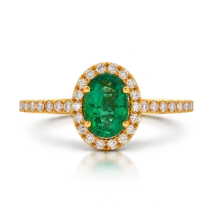 Anillo Rosetón Esmeralda y Diamantes en Oro Amarillo