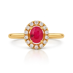Anillo Rosetón Oro Amarillo con Diamantes Rubí
