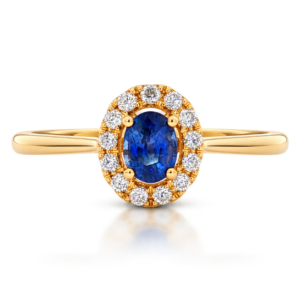 Anillo Rosetón Oro Amarillo con Diamantes Zafiro