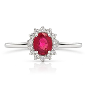 Anillo Rosetón Oro Blanco con Diamantes Rubí