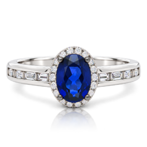 Anillo Rosetón Oro Blanco con Diamantes Zafiro