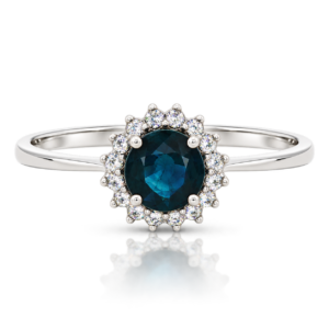 Anillo Rosetón Oro Blanco con Diamantes Zafiro