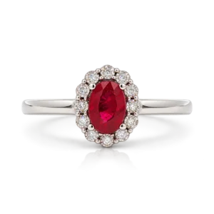 Anillo Rosetón Rubí y 12 Diamantes