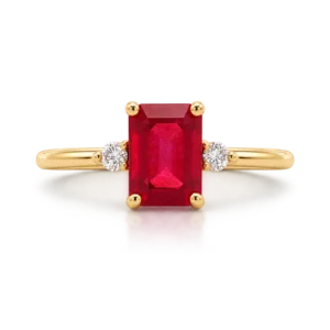 Anillo Rubí Con 2 Brillantes Oro Amarillo
