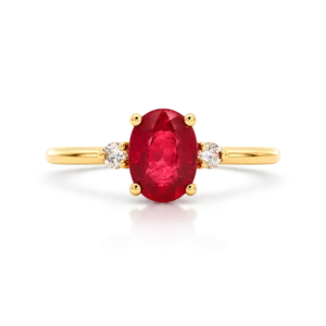Anillo Rubí Con 2 Brillantes Oro Amarillo