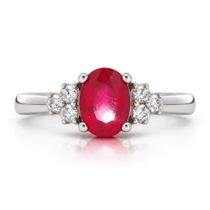 Anillo Rubí Oval Con 6 Brillantes Oro Blanco