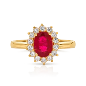 Anillo Rubí y 14 Diamantes 0.22 Ct.