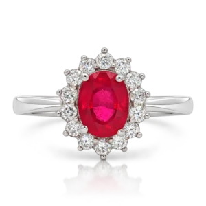 Anillo Rubí y 14 Diamantes 0,26 Ct.
