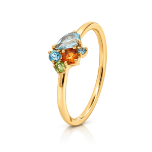 Anillo  Topacio Swiss Citrino Peridoto en Oro Amarillo