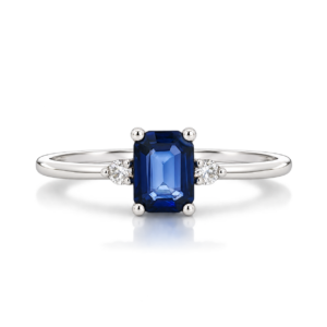 Anillo Zafiro Con 2 Brillantes Oro Blanco