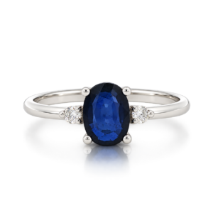 Anillo Zafiro Con 2 Brillantes Oro Blanco