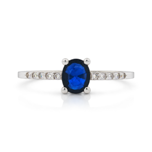 Anillo Zafiro Con Brillantes Brazo Oro Blanco