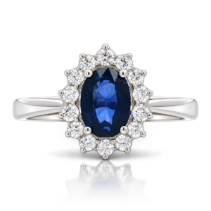 Anillo Zafiro y 14 Diamantes 0,30 Ct.