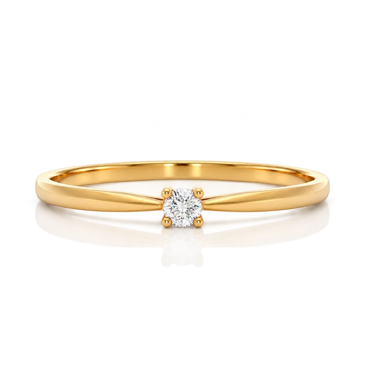 Anillo solitario de oro amarillo con diamante y cuatro garras, vista frontal