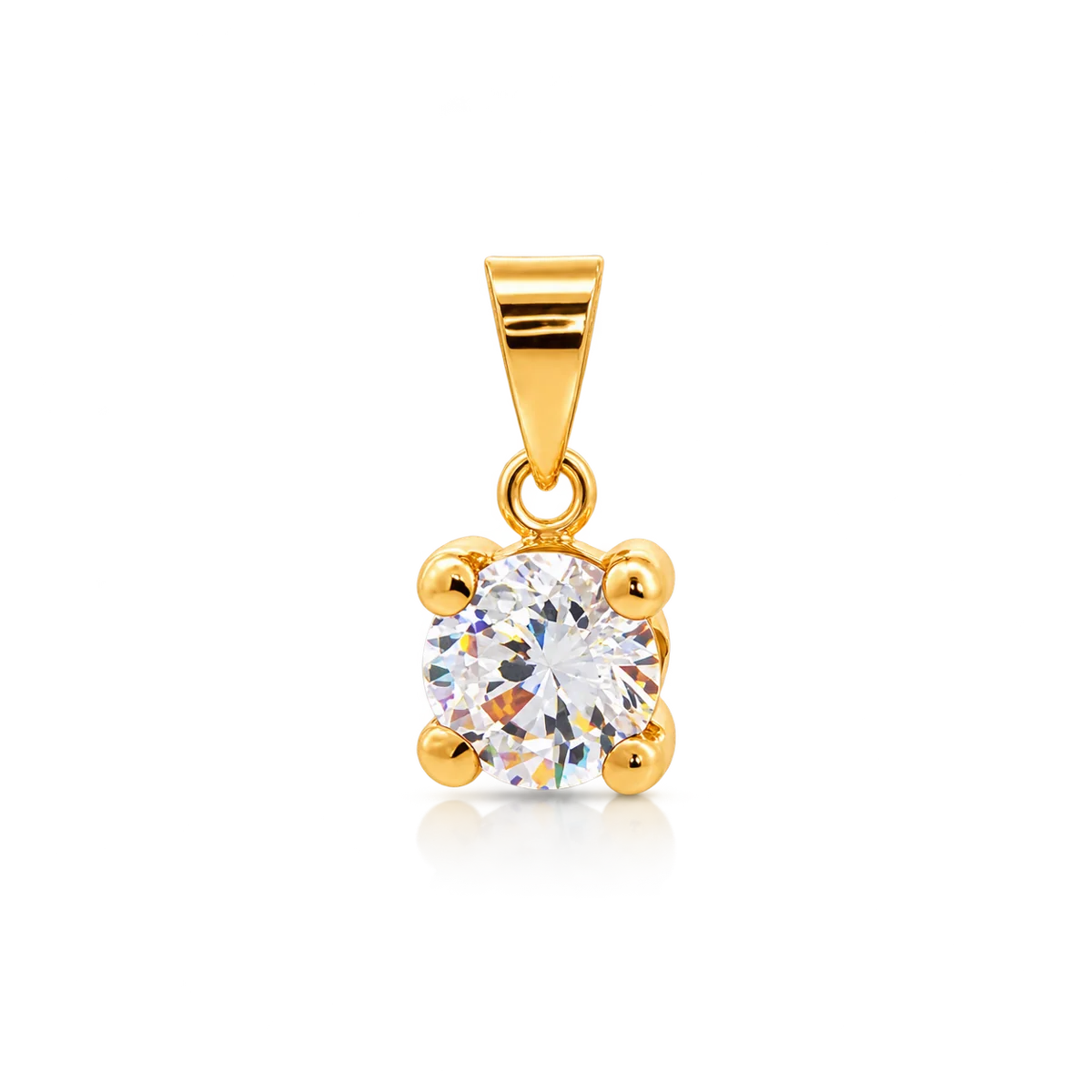 Colgante solitario de oro amarillo con circonita redonda incolora de 6 mm sujeta por cuatro garras