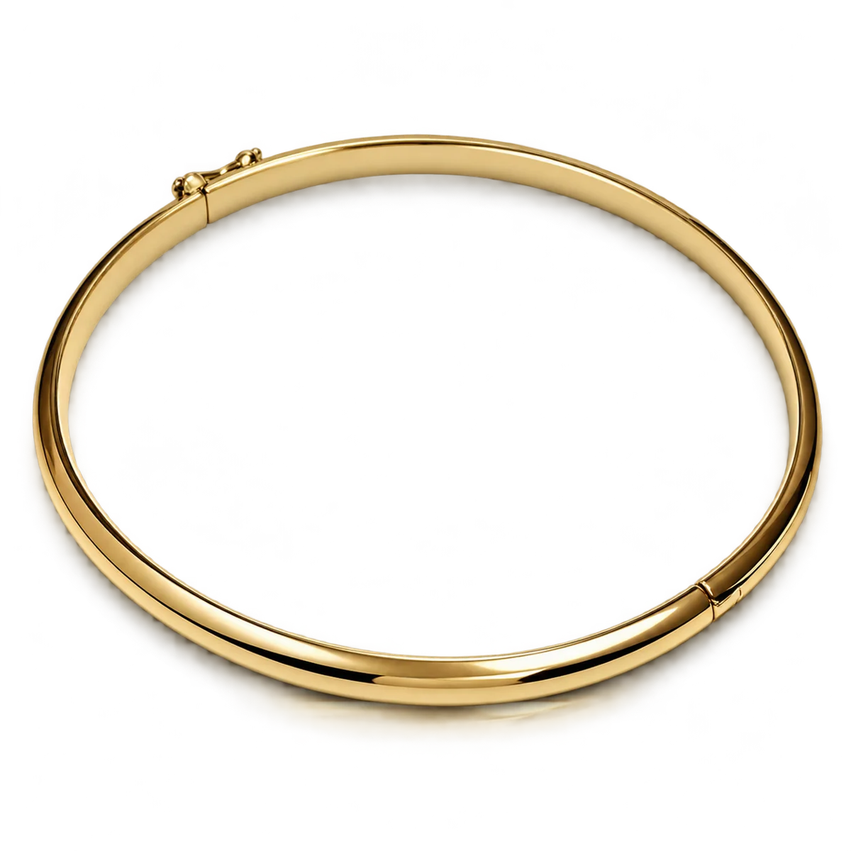 Esclava rígida de oro amarillo de media caña, forma ovalada y ancho de 4 mm con acabado pulido